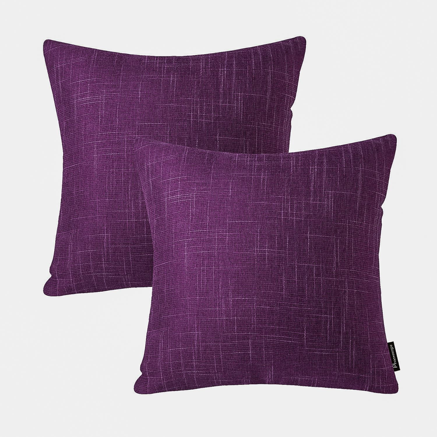 Phantoscope Soft Textured Linen-Look Decorative Throw Pillows, 18 x 18 in, Dark Purple, 2 Pack