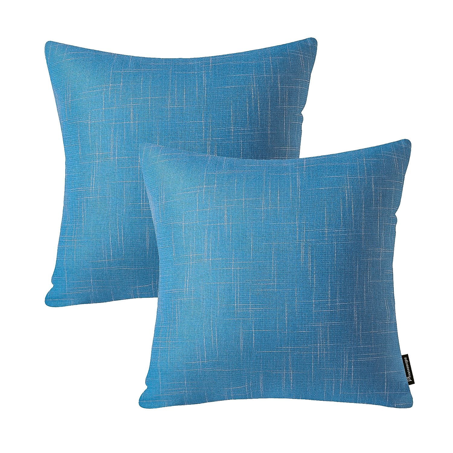 Phantoscope Soft Textured Linen-Look Decorative Throw Pillows, 18 x 18 in, Lake Blue, 2 Pack