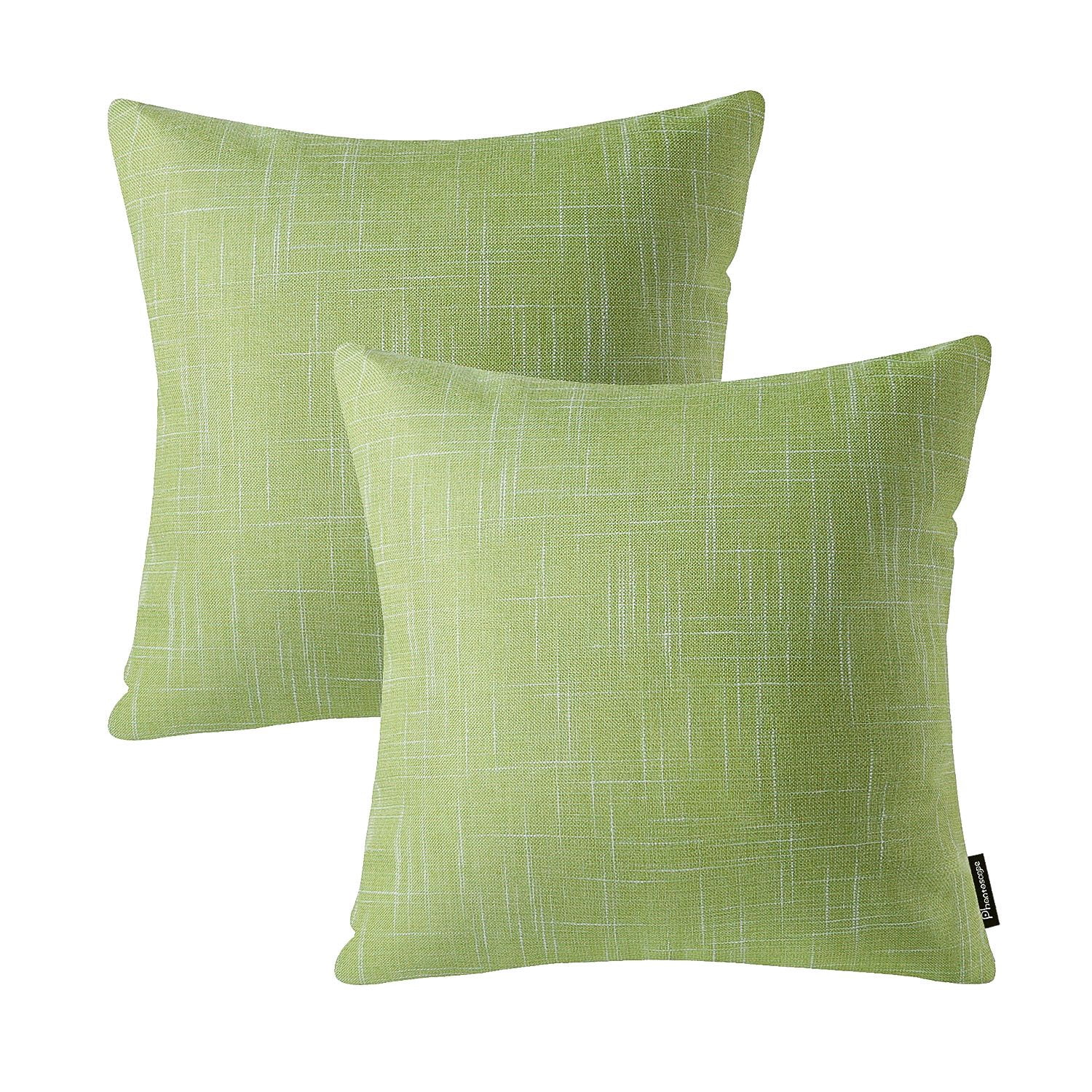 Phantoscope Soft Textured Linen-Look Decorative Throw Pillows, 18 x 18 in, Light Green, 2 Pack
