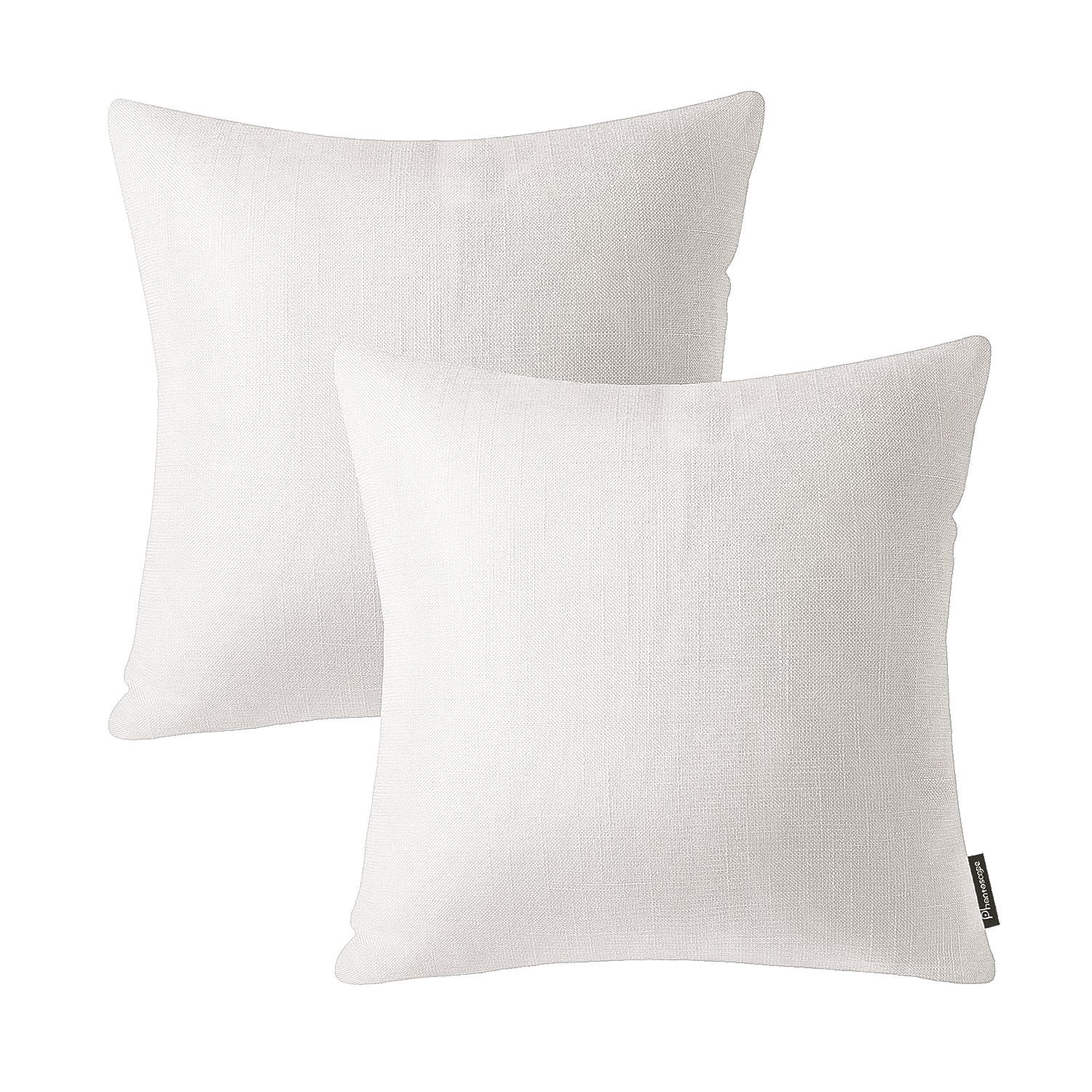 Phantoscope Soft Textured Linen-Look Decorative Throw Pillows, 20 x 20 in, Off White, 2 Pack
