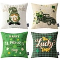 thumbnail image 1 of Phantoscope St. Patrick's Day Lucky Shamrock Clover Pom Pom Buffalo Plaid Decorative Throw Pillow, 18" x 18", Dark Green, 4 Pack, 1 of 6