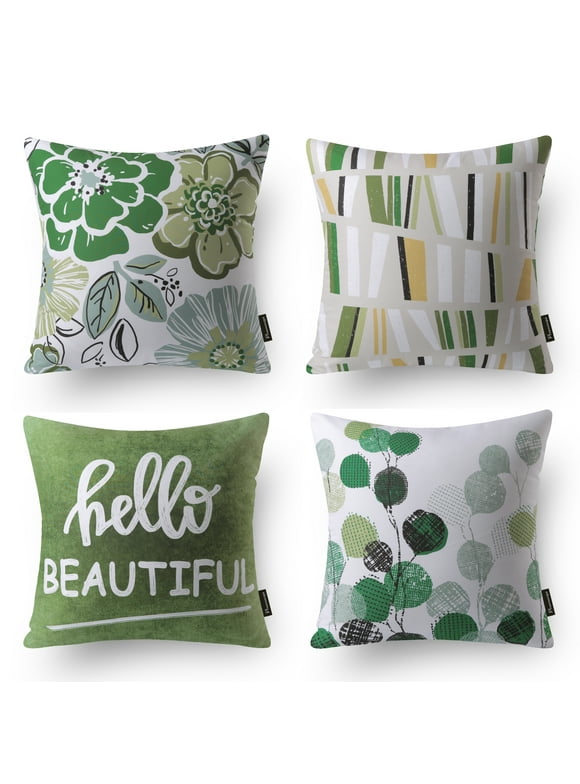 Phantoscope Sweet Home Series Decorative Throw Pillow Covers, Green Jesse, 18" x 18", Set of 4
