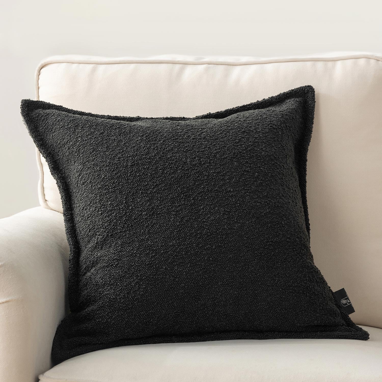 Phantoscope Terry Throw Pillow Square Decorative Pillow, 20"x 20", Black, 1 Pack