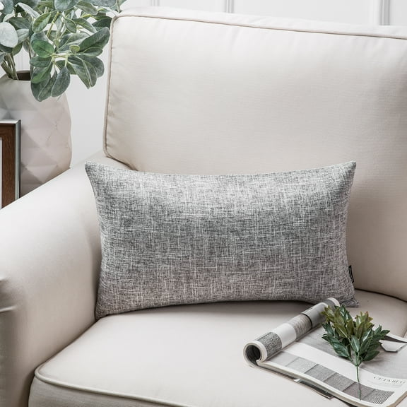Phantoscope Textural Faux Linen Series Decorative Throw Pillow, 12" x 20", Grey, 1 Pack