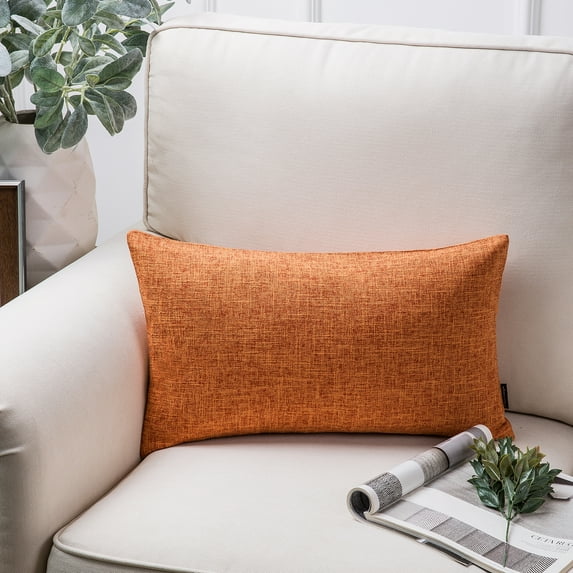 Phantoscope Textural Faux Linen Series Decorative Throw Pillow, 12" x 20", Orange, 1 Pack