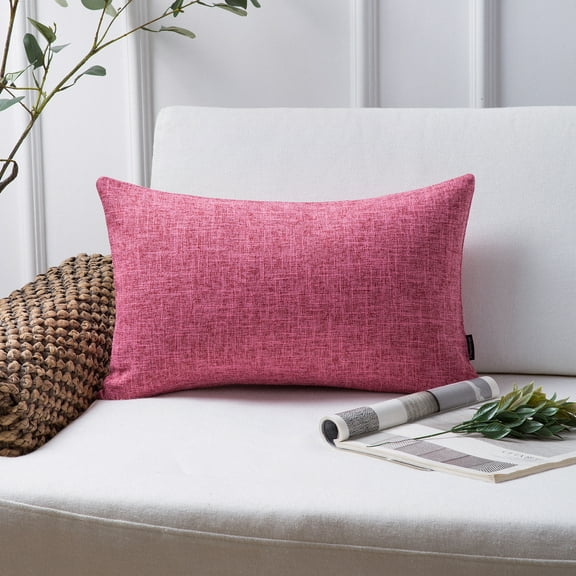 Phantoscope Textural Faux Linen Series Decorative Throw Pillow, 12" x 20", Pink, 1 Pack