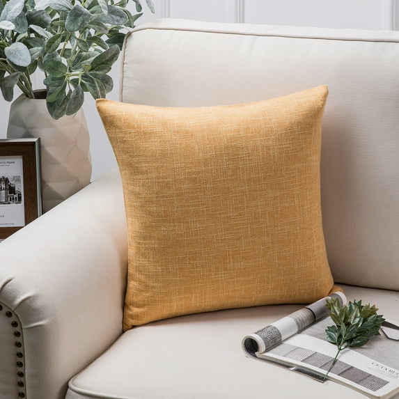 Phantoscope Textural Faux Linen Series Decorative Throw Pillow, 18" x 18", Yellow, 1 Pack