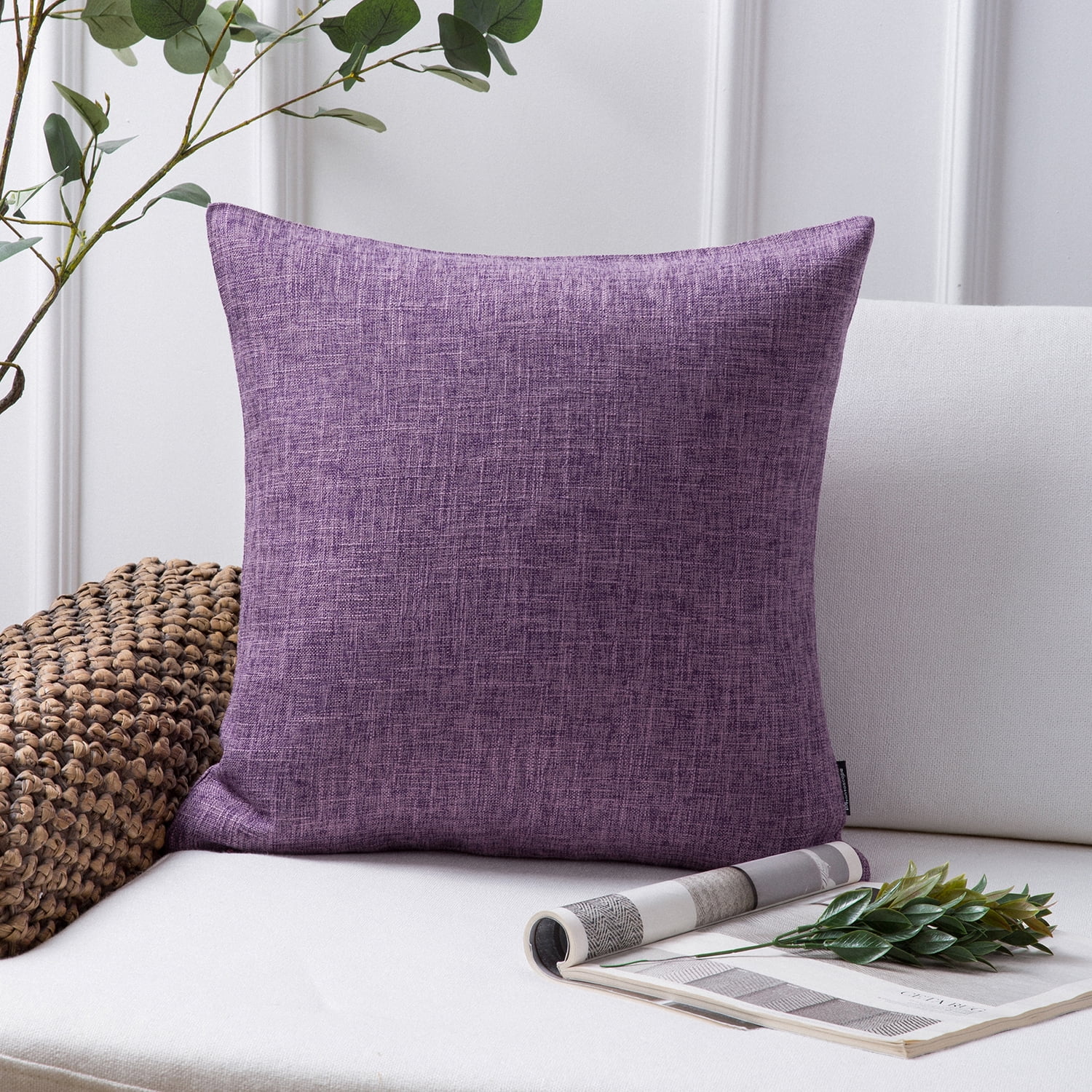 Phantoscope Textural Faux Linen Series Decorative Throw Pillow, 22" x 22", Light Purple, 1 Pack