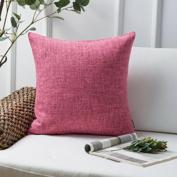 Phantoscope Textural Faux Linen Series Decorative Throw Pillow, 22" x 22", Pink, 1 Pack