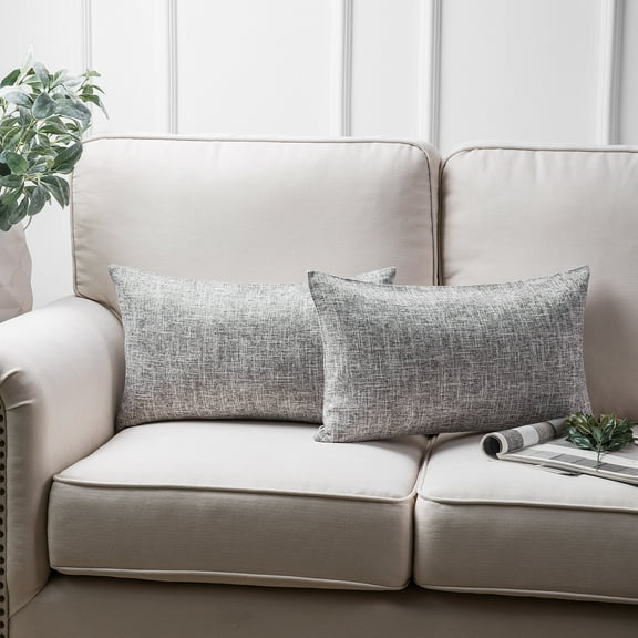 Phantoscope Textural Faux Linen Series Square Decorative Throw Pillow Cusion for Couch, 12" x 20", Gray, 2 Pack