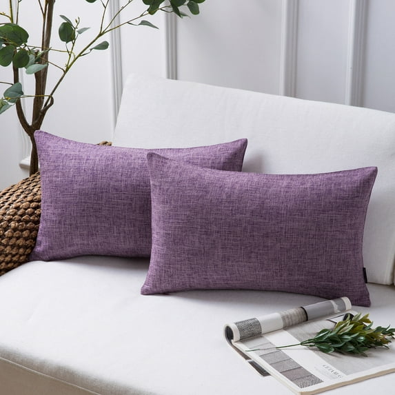 Phantoscope Textural Faux Linen Series Square Decorative Throw Pillow Cusion for Couch, 12" x 20", Light Purple, 2 Pack