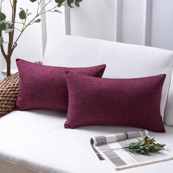 Phantoscope Textural Faux Linen Series Square Decorative Throw Pillow Cusion for Couch, 12" x 20", Purple, 2 Pack