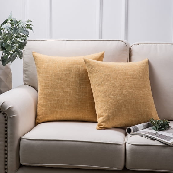 Phantoscope Textural Faux Linen Series Square Decorative Throw Pillow Cusion for Couch, 22" x 22", Yellow, 2 Pack