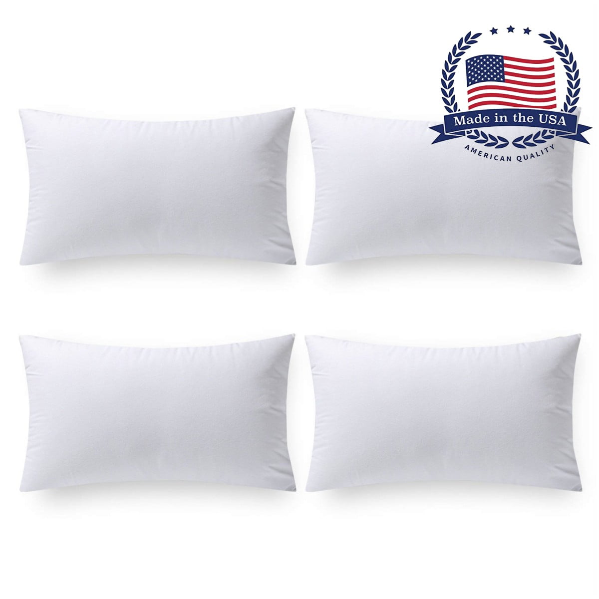 White Rectangular Polyester Throw Pillow Inserts, 12 x 20 inches, Set of 4