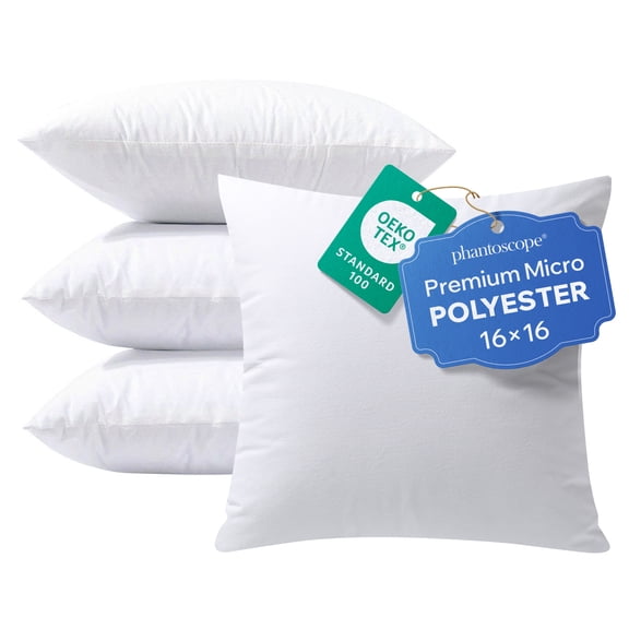 Phantoscope Hypoallergenic 16x16 Pillow Inserts, 4-Pack - Square Decorative Pillow Forms for Couch & Bed