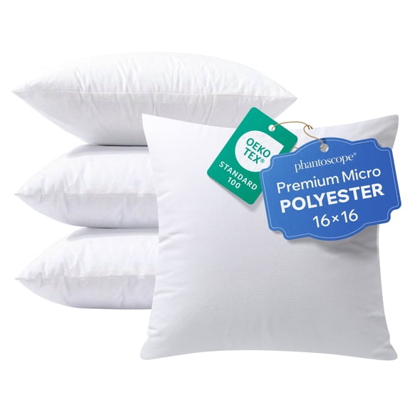 Phantoscope Hypoallergenic Pillow Inserts, 16 x 16 inch, 4 Pack, Decorative Square Pillow Forms for Couch, Sofa & Bed, Soft Home Decor Accent Inserts