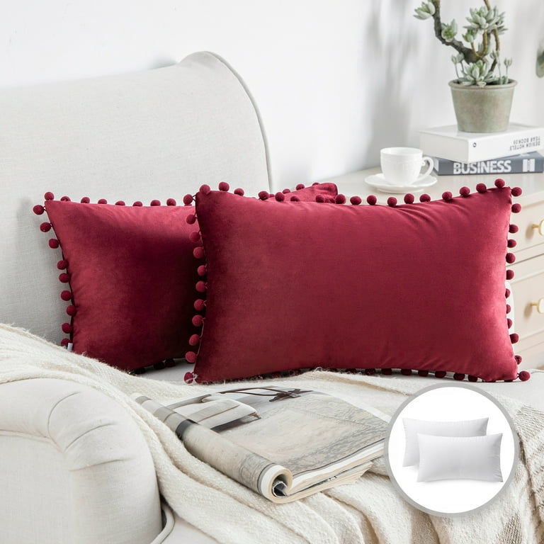 Phantoscope Throw Pillow with Insert Silky Velvet Series Pom Pom