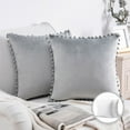 thumbnail image 1 of Phantoscope Throw Pillow with Insert，Silky Velvet Series Pom Pom Decorative pillow, 20" x 20", Gray, 2 Pack, 1 of 8
