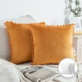 thumbnail image 1 of Phantoscope Throw Pillow with Insert，Silky Velvet Series Pom Pom Decorative pillow, 20" x 20", Orange, 2 Pack, 1 of 8