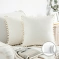 thumbnail image 1 of Phantoscope Throw Pillow with Insert，Silky Velvet Series Pom Pom Decorative pillow, 22" x 22", Off White, 2 Pack, 1 of 8