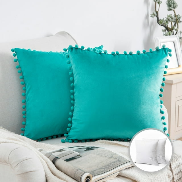 Phantoscope Throw Pillow with Insert，Silky Velvet Series Pom Pom