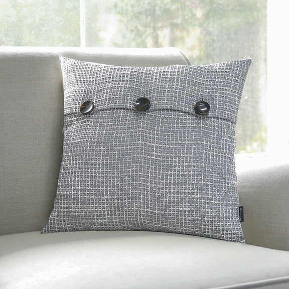 Phantoscope Triple Buttons Cotton Blend Series Slub Yarn Decorative Throw Pillow, 18" x 18", Gray, 2 Pack