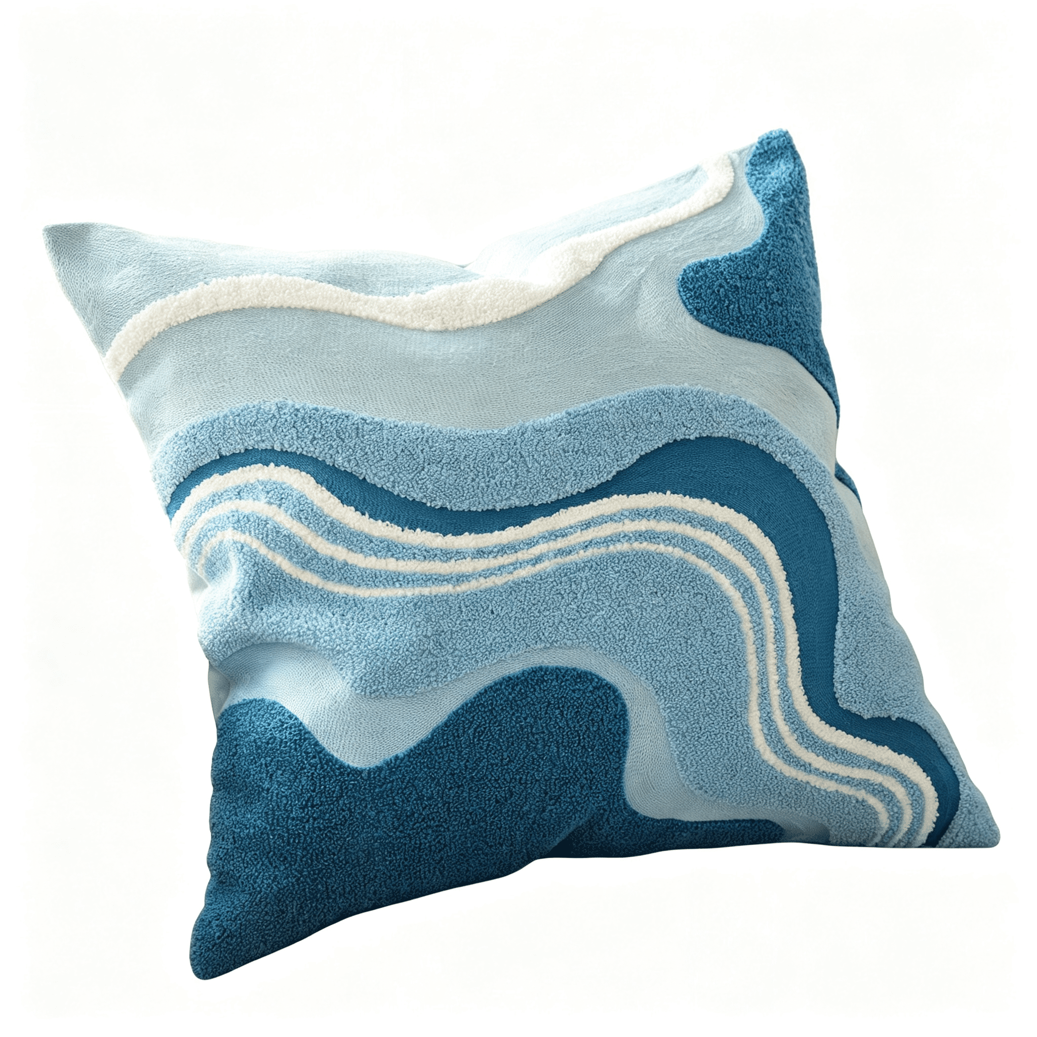 Phantoscope Tufted Wave Pattern Decorative Throw Pillow with Insert, Abstract Curved Design, Blue and White, 18 x 18 in, 1 Pack