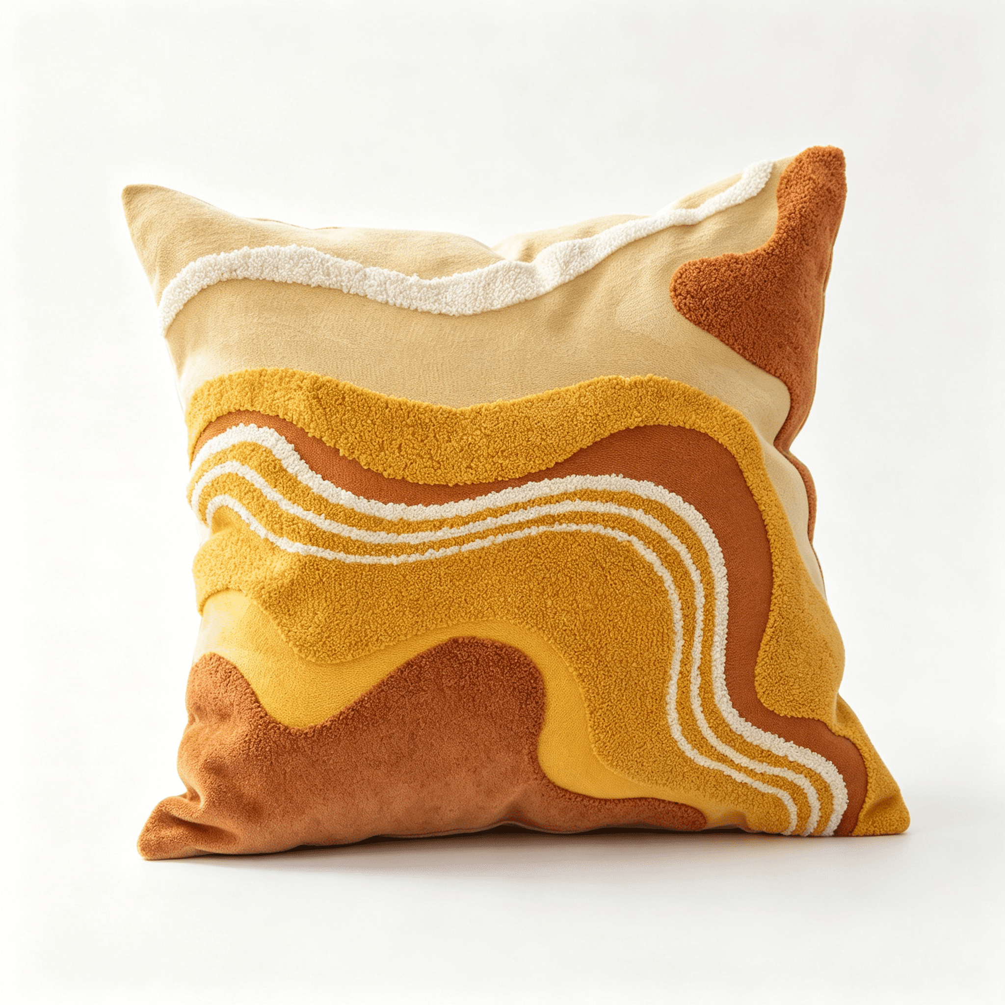 Phantoscope Tufted Wave Pattern Decorative Throw Pillows with Inserts, Abstract Curved Design, Red and Yellow, 18 x 18 in, 1 Pack