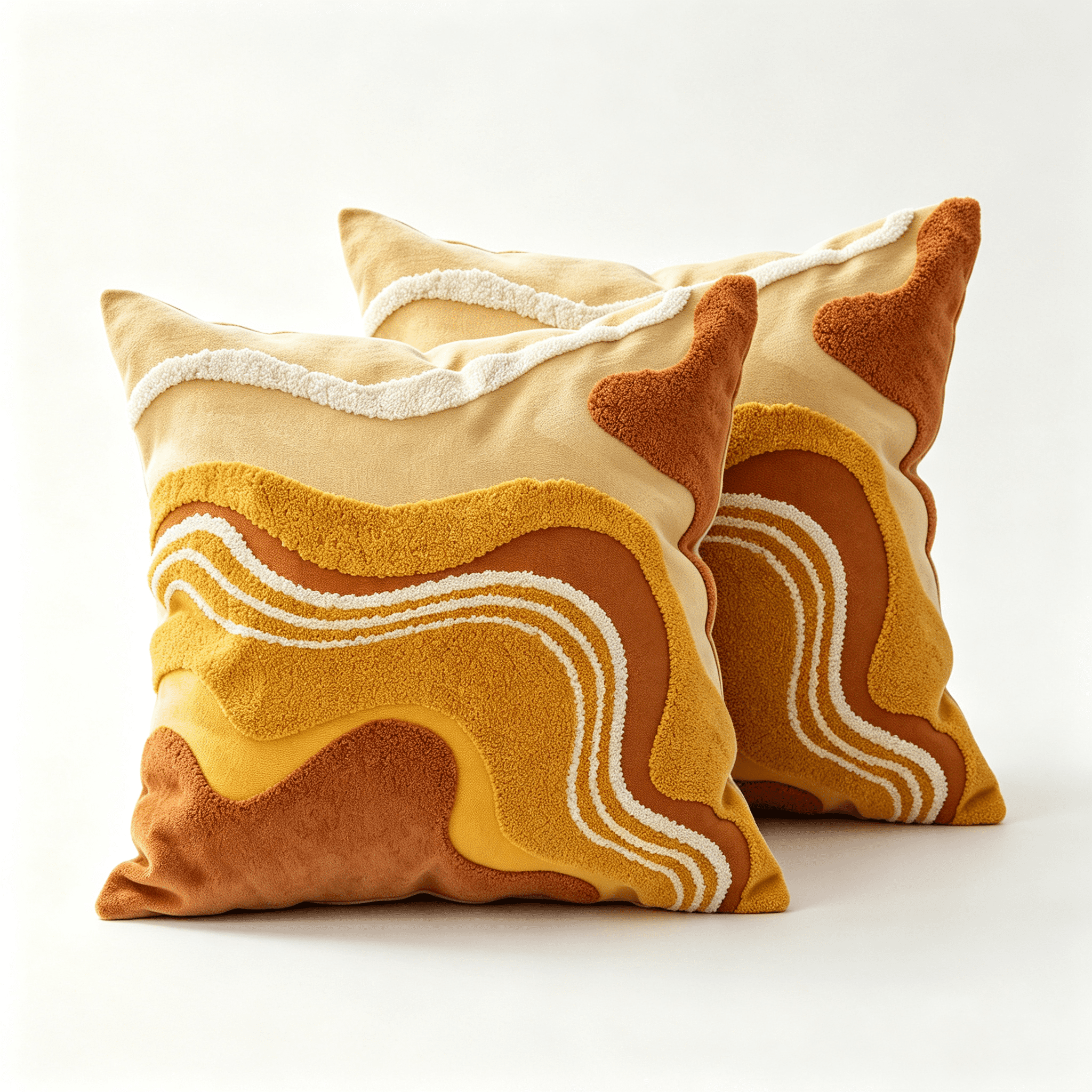 Phantoscope Tufted Wave Pattern Decorative Throw Pillows with Inserts, Abstract Curved Design, Red and Yellow, 18 x 18 in, 2 Pack