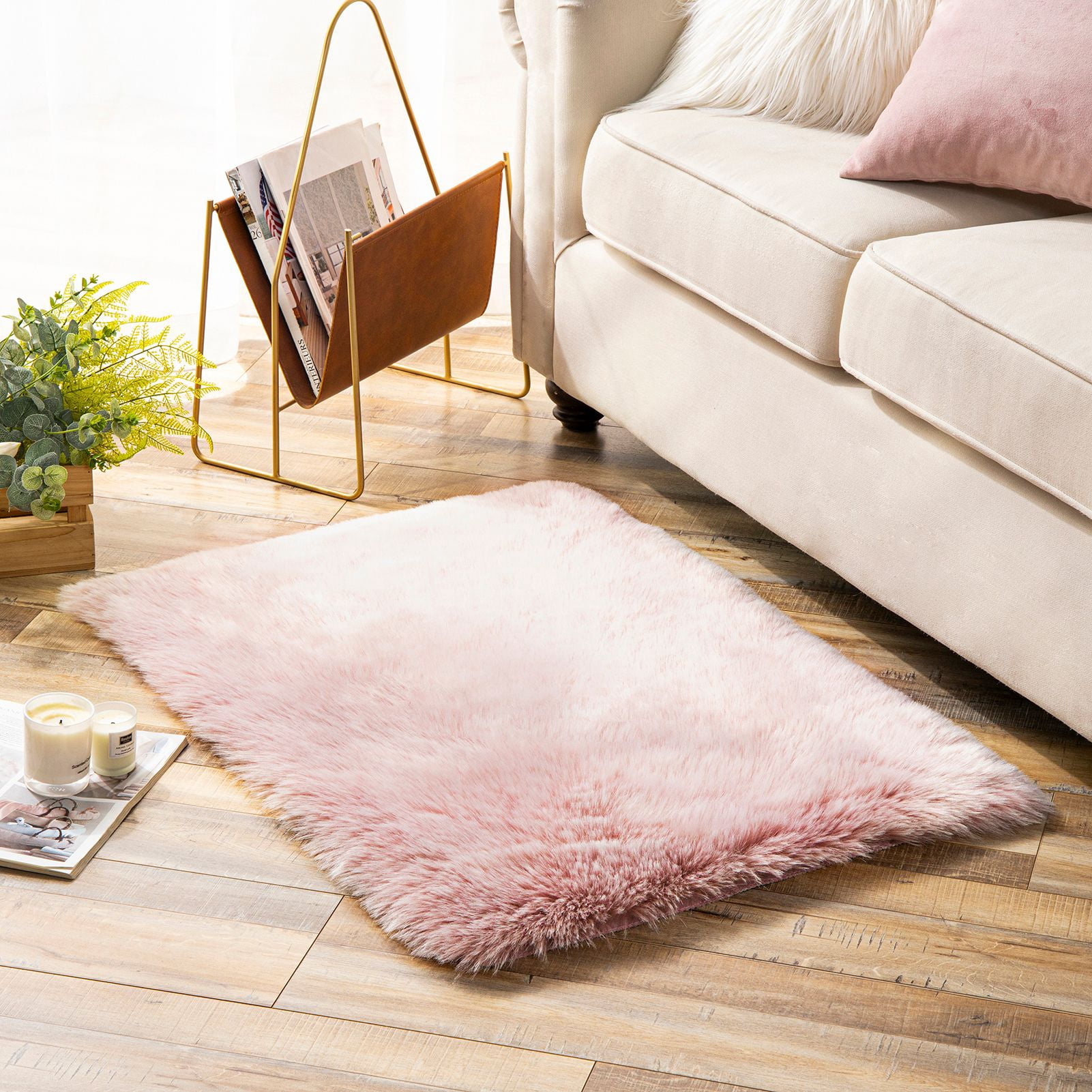 Phantoscope Ultra Soft Faux Fox Fur Pink, Indoor Area Rug, 2 x 3 ft, Rectangle