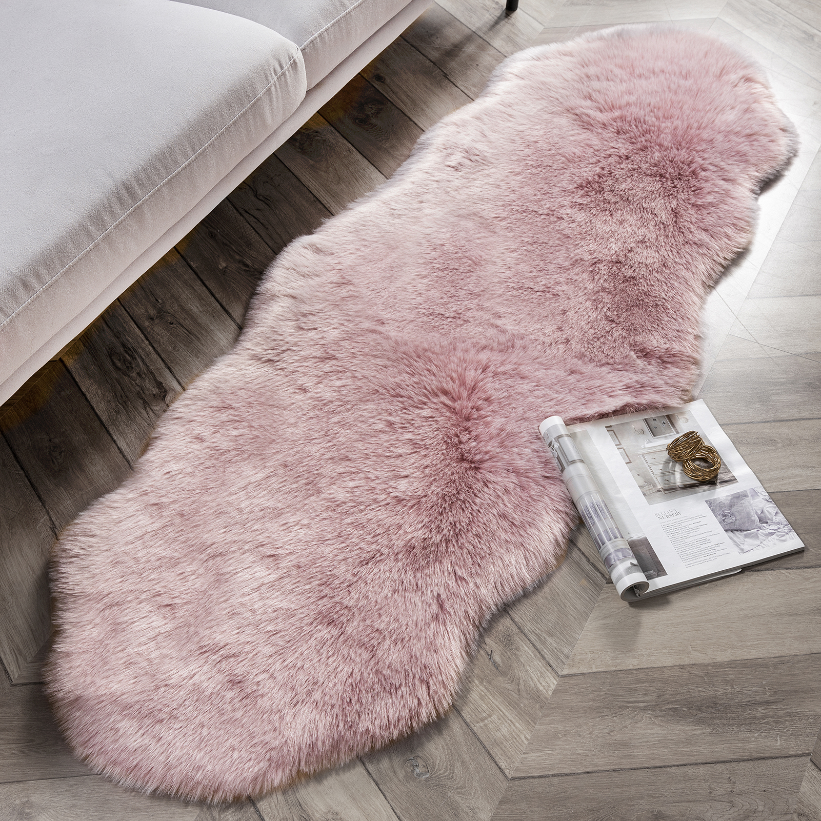 Phantoscope Ultra Soft Faux Fox Fur Series Decorative Indoor Area Rug 2 x 6 Feet, Pink with White Tip, 1 Pack