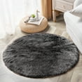 thumbnail image 1 of Phantoscope Ultra Soft Faux Fox Fur Series Decorative Indoor Area Rug 3 x 3 Feet Round, Black with White Tip, 1 Pack, 1 of 7
