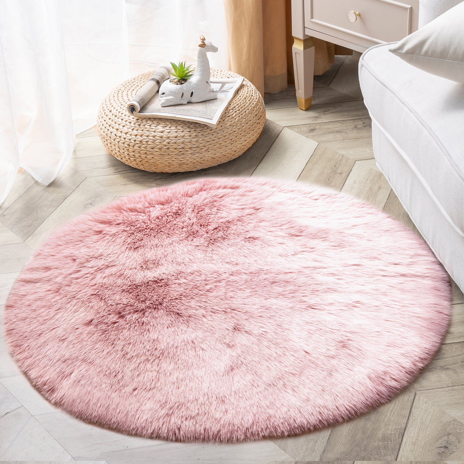Phantoscope Deluxe Ultra Soft Faux Sheepskin Fur Series Fluffy Decorative Indoor Shag Area Rug, 2 x 3 Feet Rectangle, Pink and White, 1 Pack, Size: 2' x 3' Rec