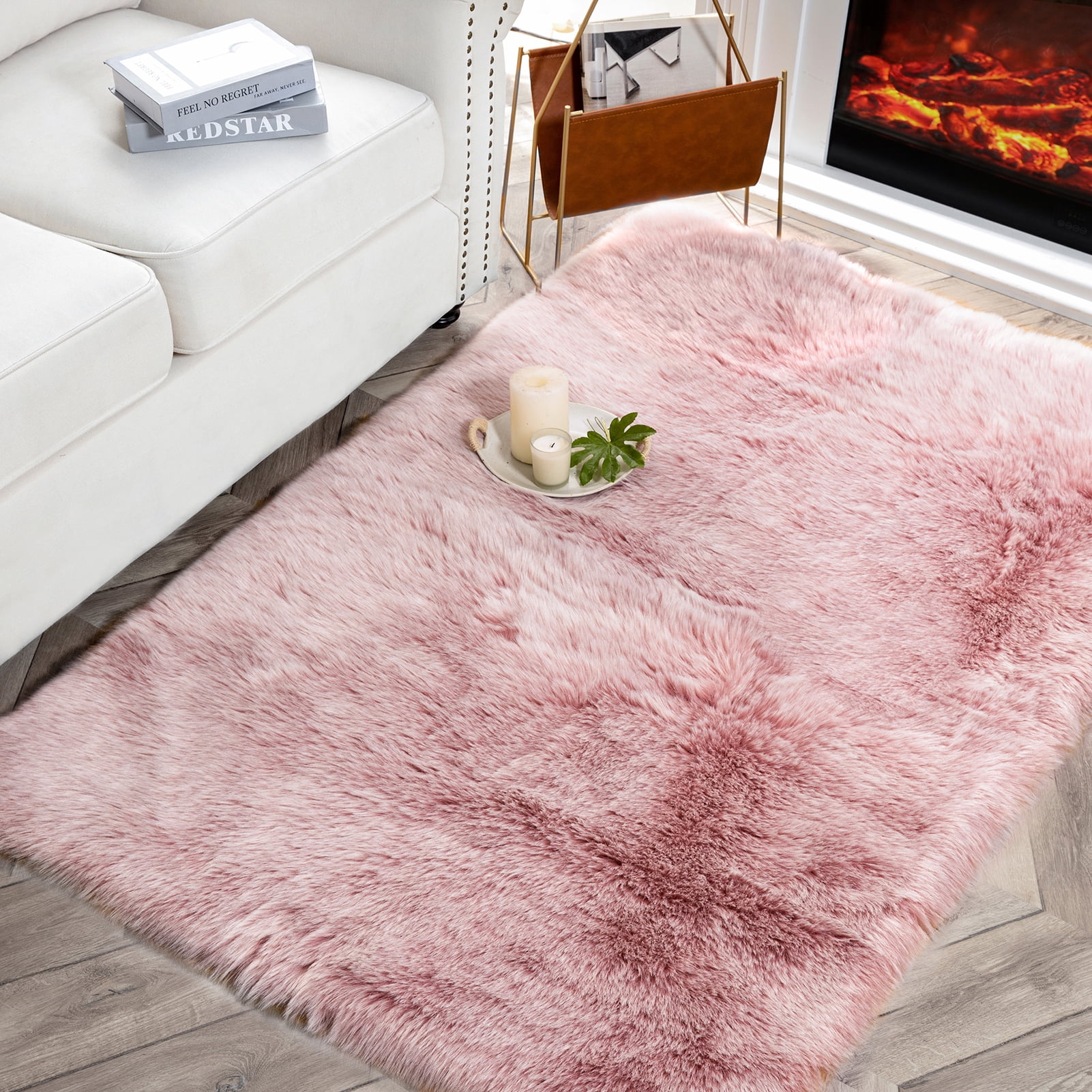 Phantoscope Ultra Soft Faux Fox Fur Series Decorative Indoor Area Rug 3x5 Feet Rectangle, Pink with White Tip, 1 Pack