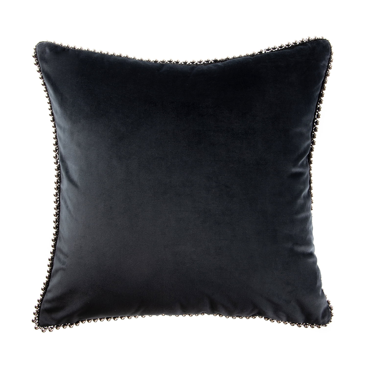 Phantoscope Velvet Decorative Throw Pillow with Insert, Particle Trim, 18 x 18 in, Black, 1 Pack