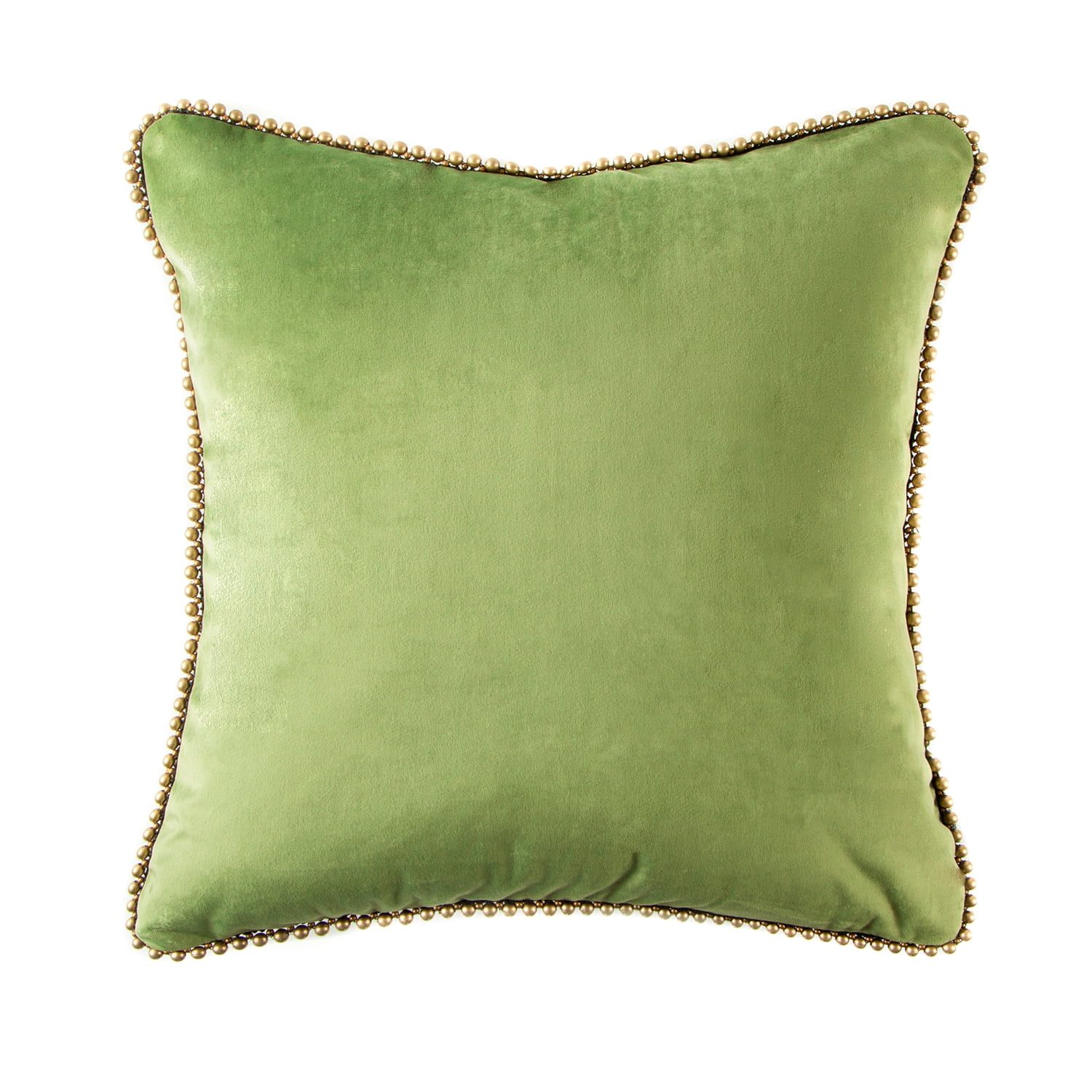 Phantoscope Velvet Decorative Throw Pillow with Insert, Particle Trim, 18 x 18 in, Light Green, 1 Pack