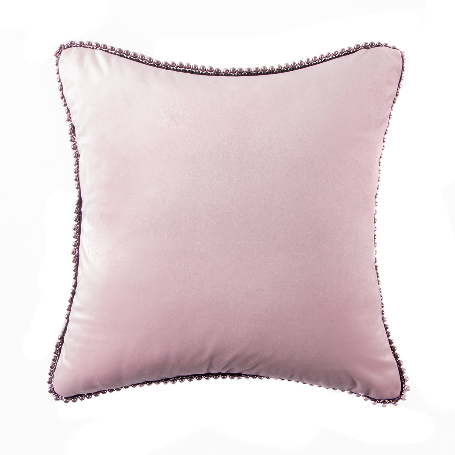Phantoscope Velvet Decorative Throw Pillow with Insert, Particle Trim, 18 x 18 in, Light Pink, 1 Pack