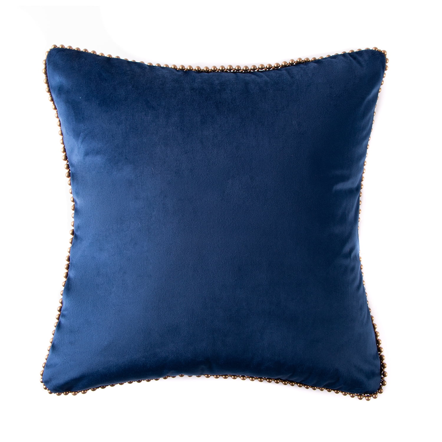 Phantoscope Velvet Decorative Throw Pillow with Insert, Particle Trim, 18 x 18 in, Navy Blue, 1 Pack
