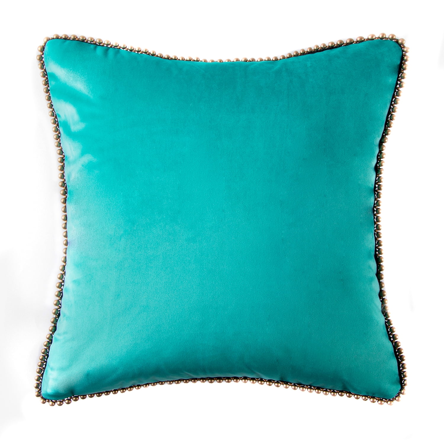 Phantoscope Velvet Decorative Throw Pillow with Insert, Particle Trim, 18 x 18 in, Turquoise, 1 Pack