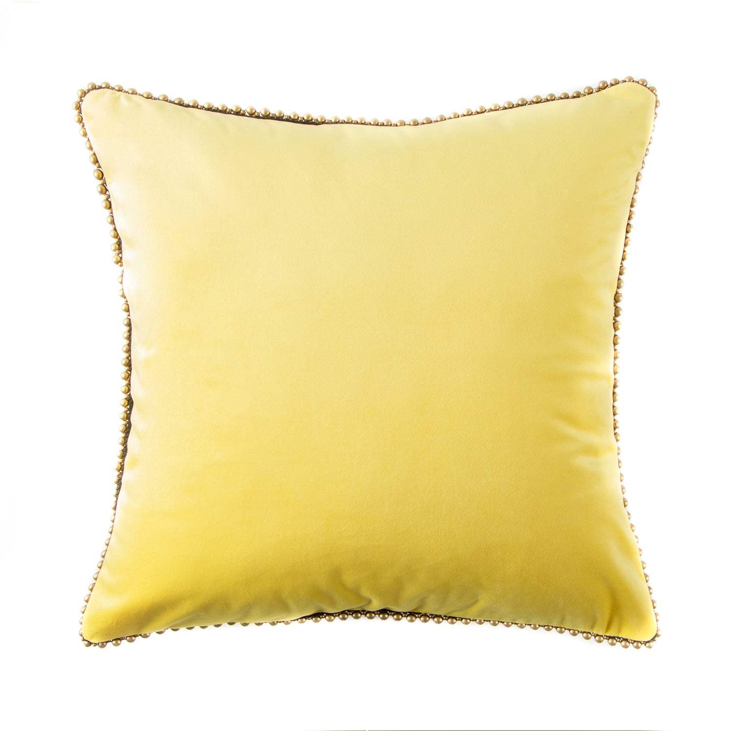 Phantoscope Velvet Decorative Throw Pillow with Insert, Particle Trim, 18 x 18 in, Yellow, 1 Pack