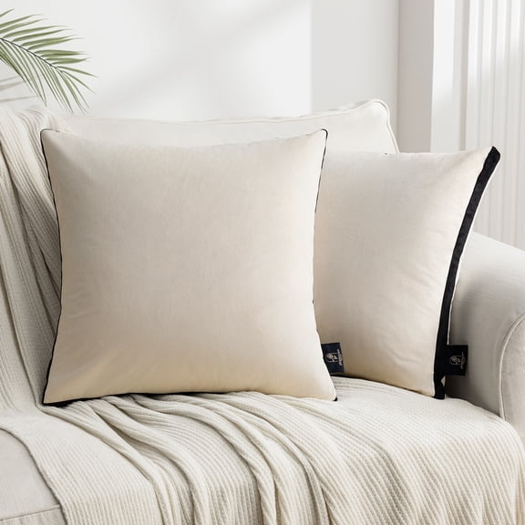 Phantoscope Velvet Decorative Throw Pillows with Inserts, 3D Patchwork Design, 18 x 18 in, Off White, 2 Pack