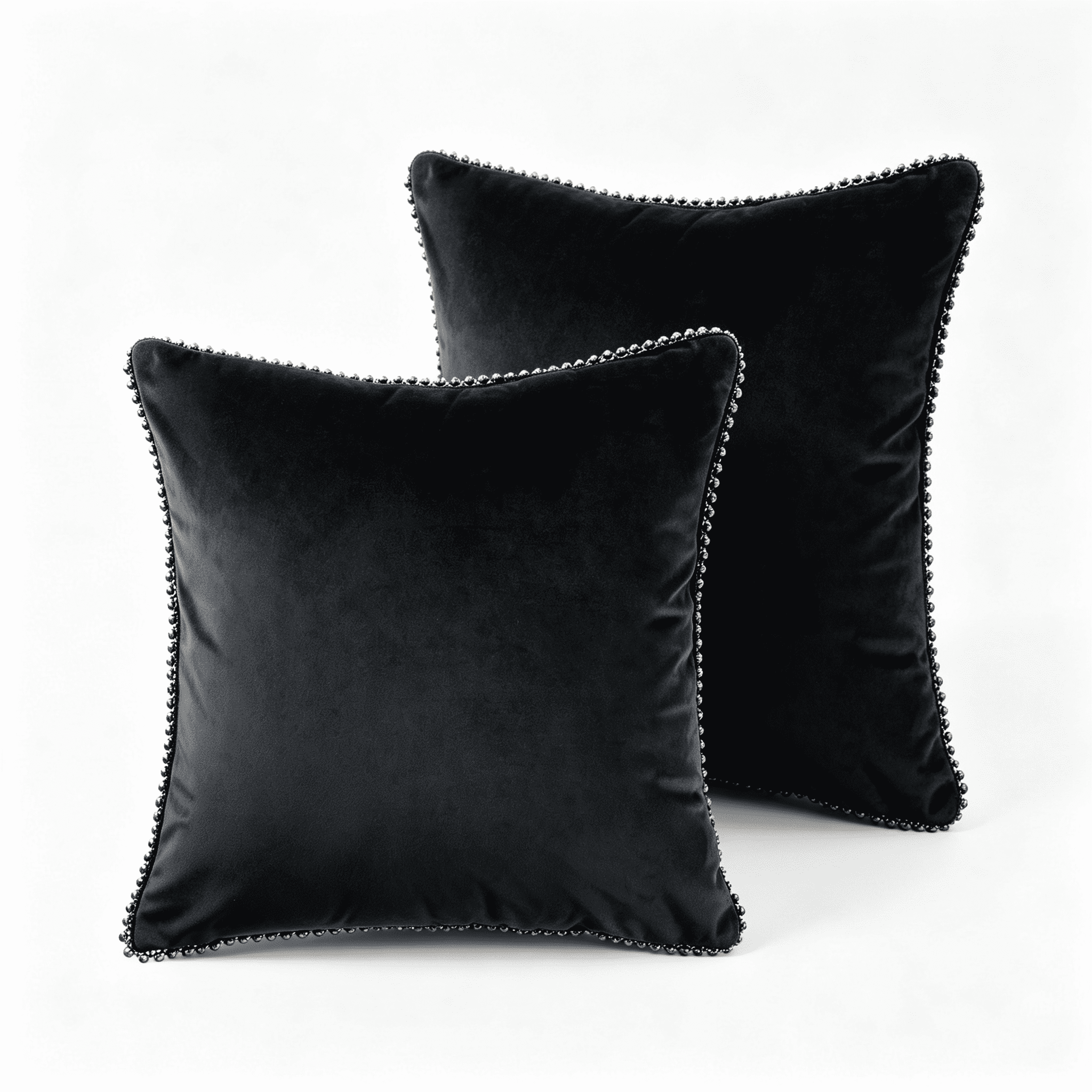 Phantoscope Velvet Decorative Throw Pillows with Inserts, Particle Trim, 18 x 18 in, Black, 2 Pack