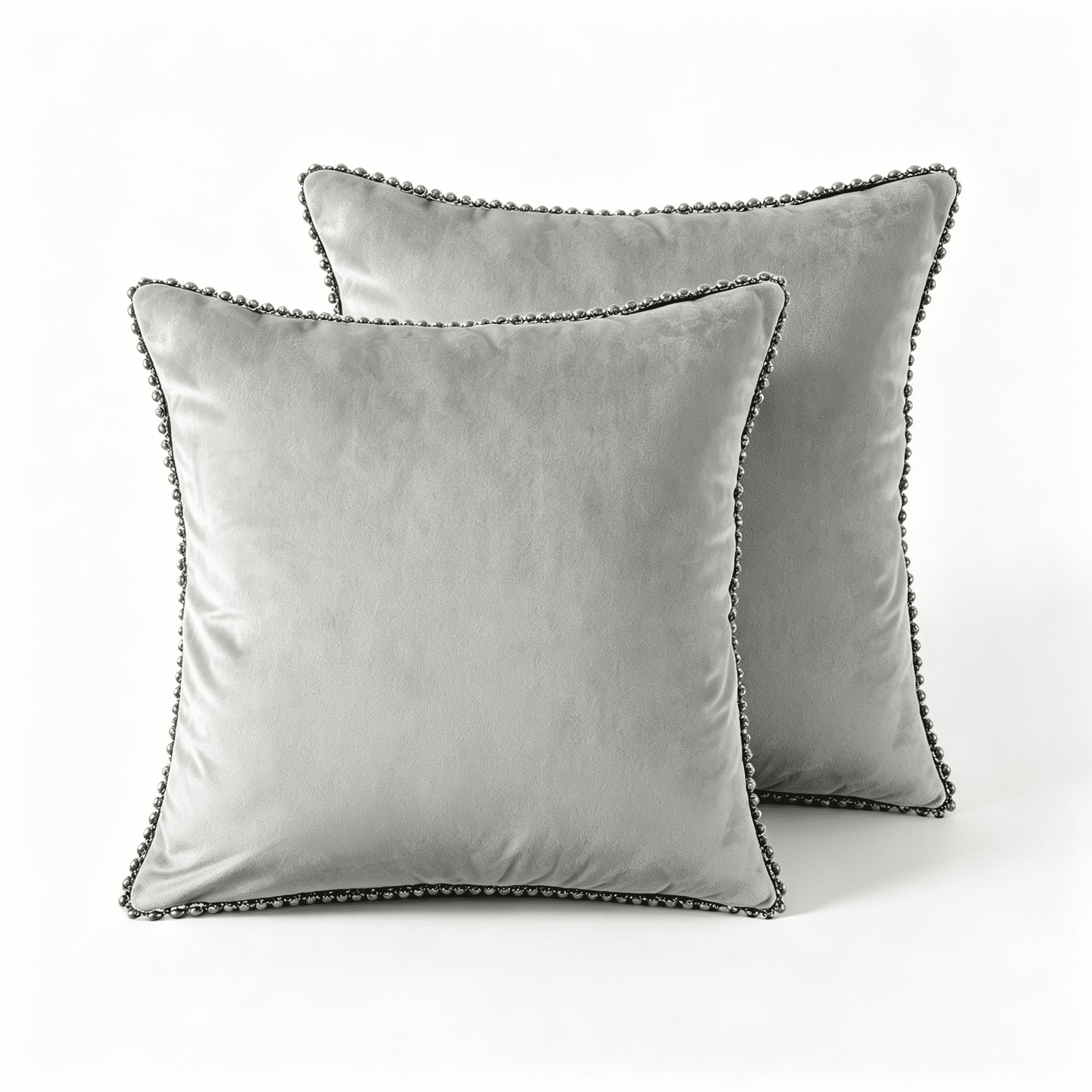Phantoscope Velvet Decorative Throw Pillows with Inserts, Particle Trim, 18 x 18 in, Dark Gray, 2 Pack
