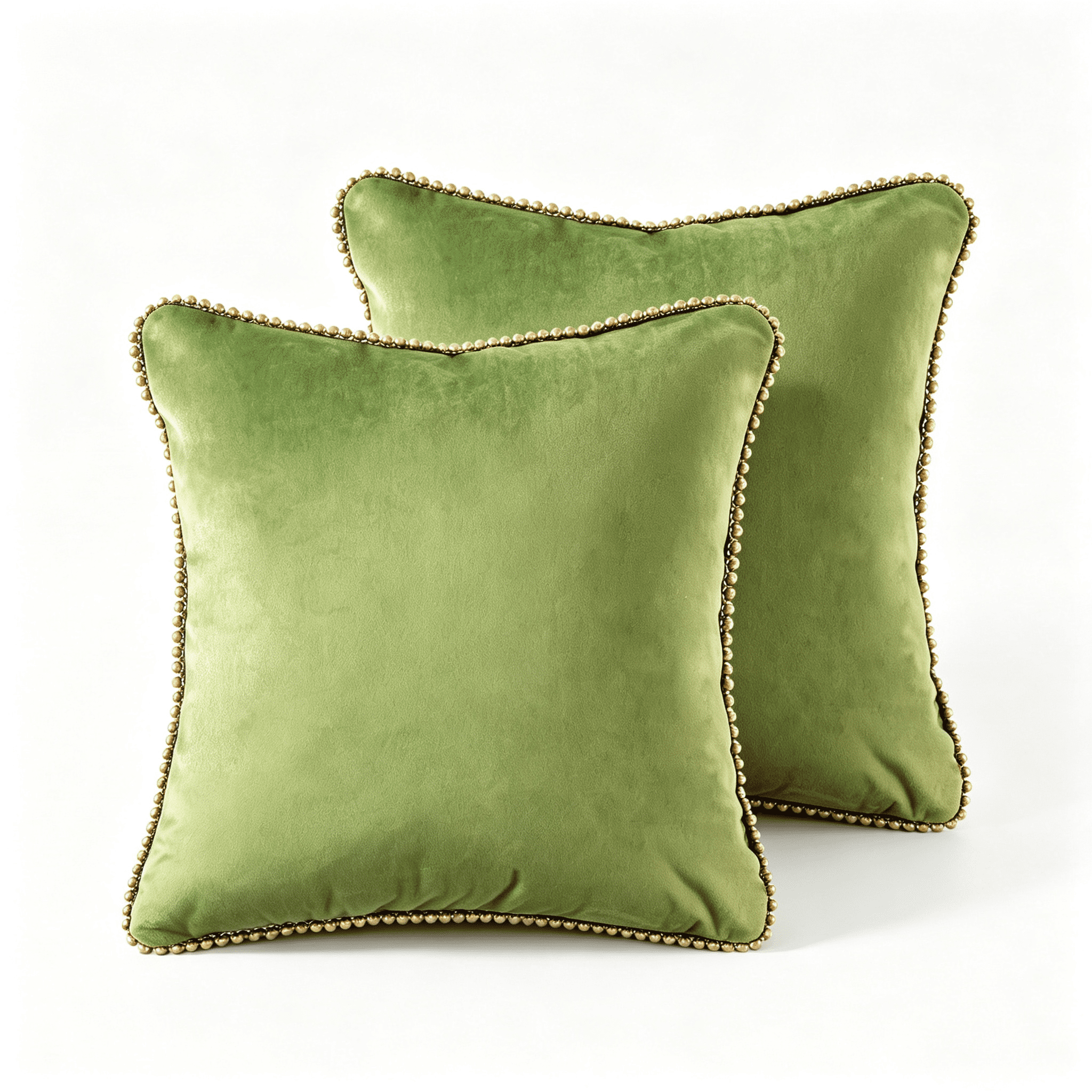 Phantoscope Velvet Decorative Throw Pillows with Inserts, Particle Trim, 18 x 18 in, Light Green, 2 Pack