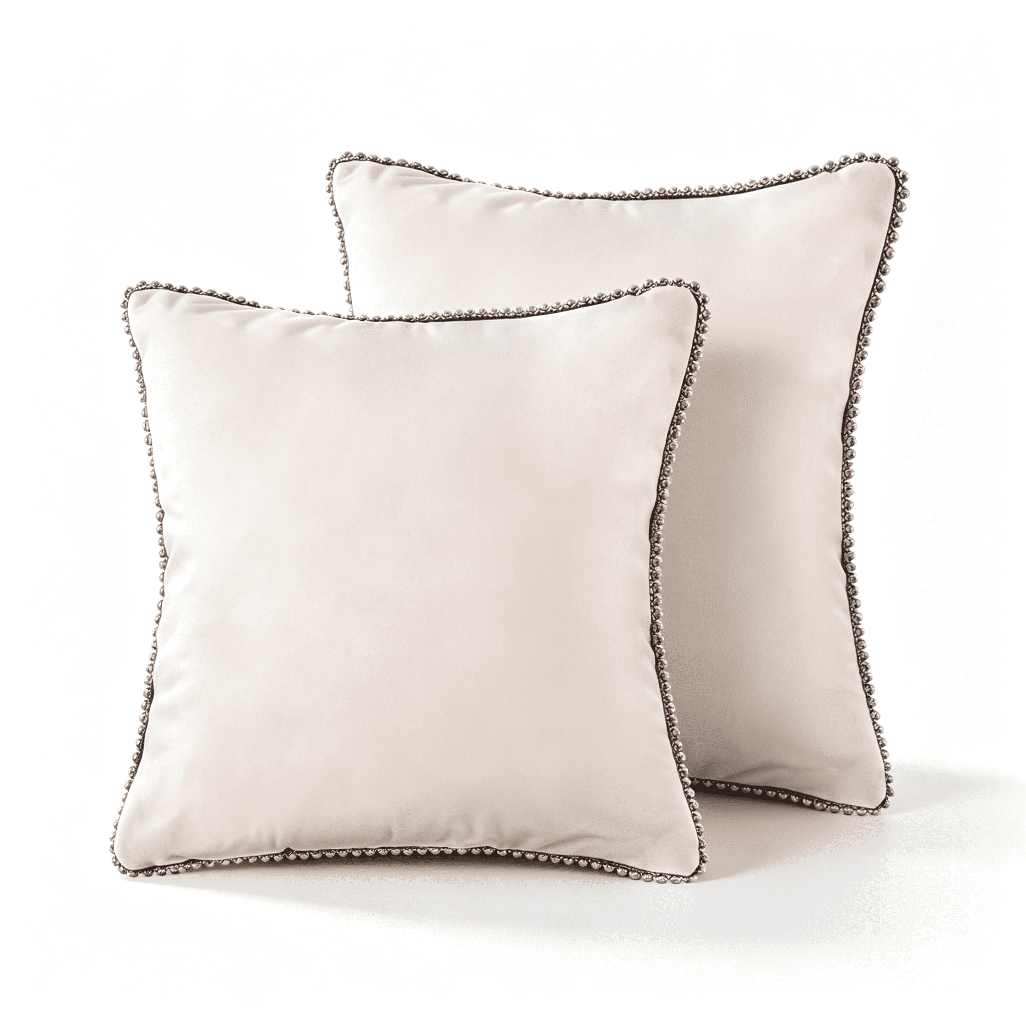 Phantoscope Velvet Decorative Throw Pillows with Inserts, Particle Trim, 18 x 18 in, Off White, 2 Pack
