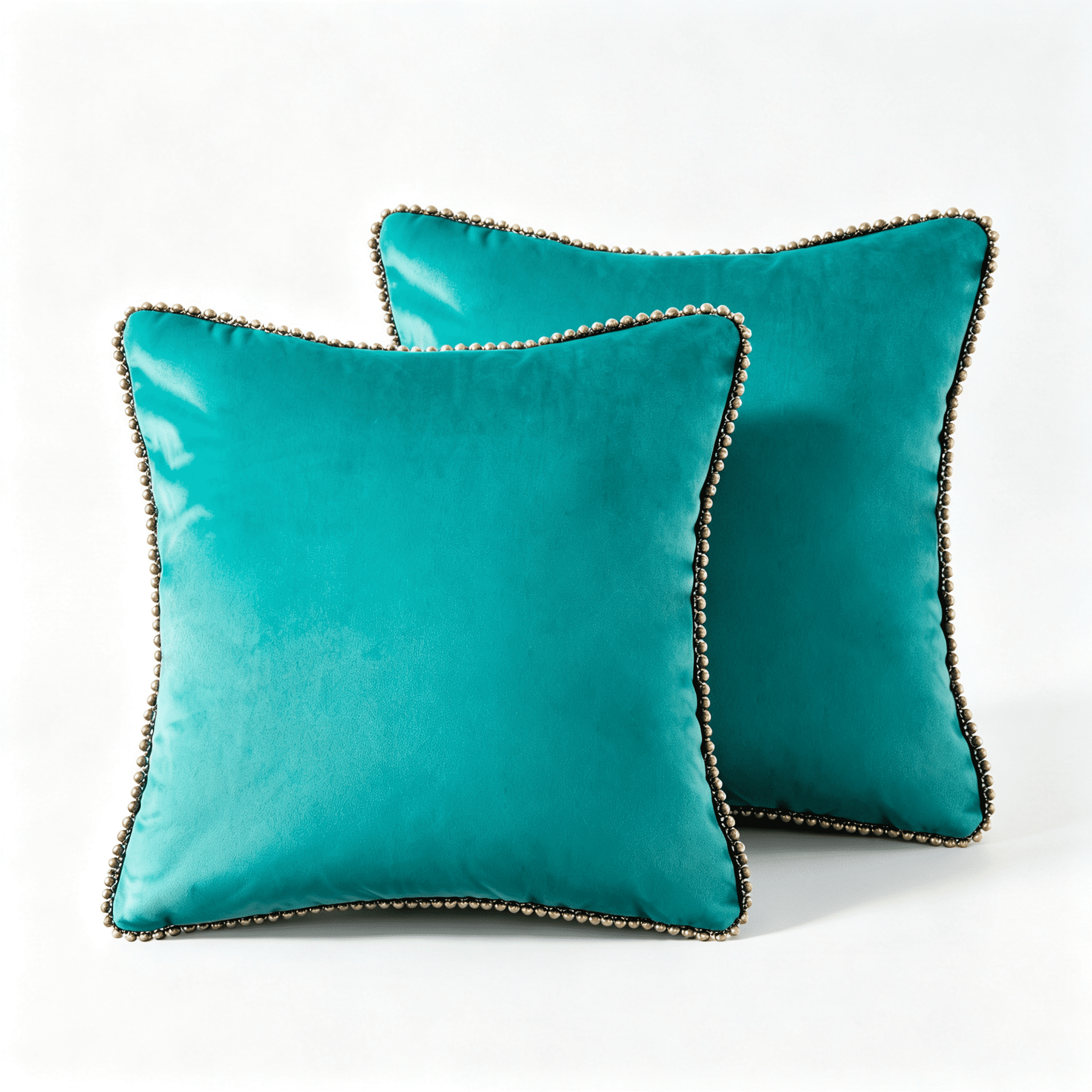 Phantoscope Velvet Decorative Throw Pillows with Inserts, Particle Trim, 18 x 18 in, Turquoise, 2 Pack