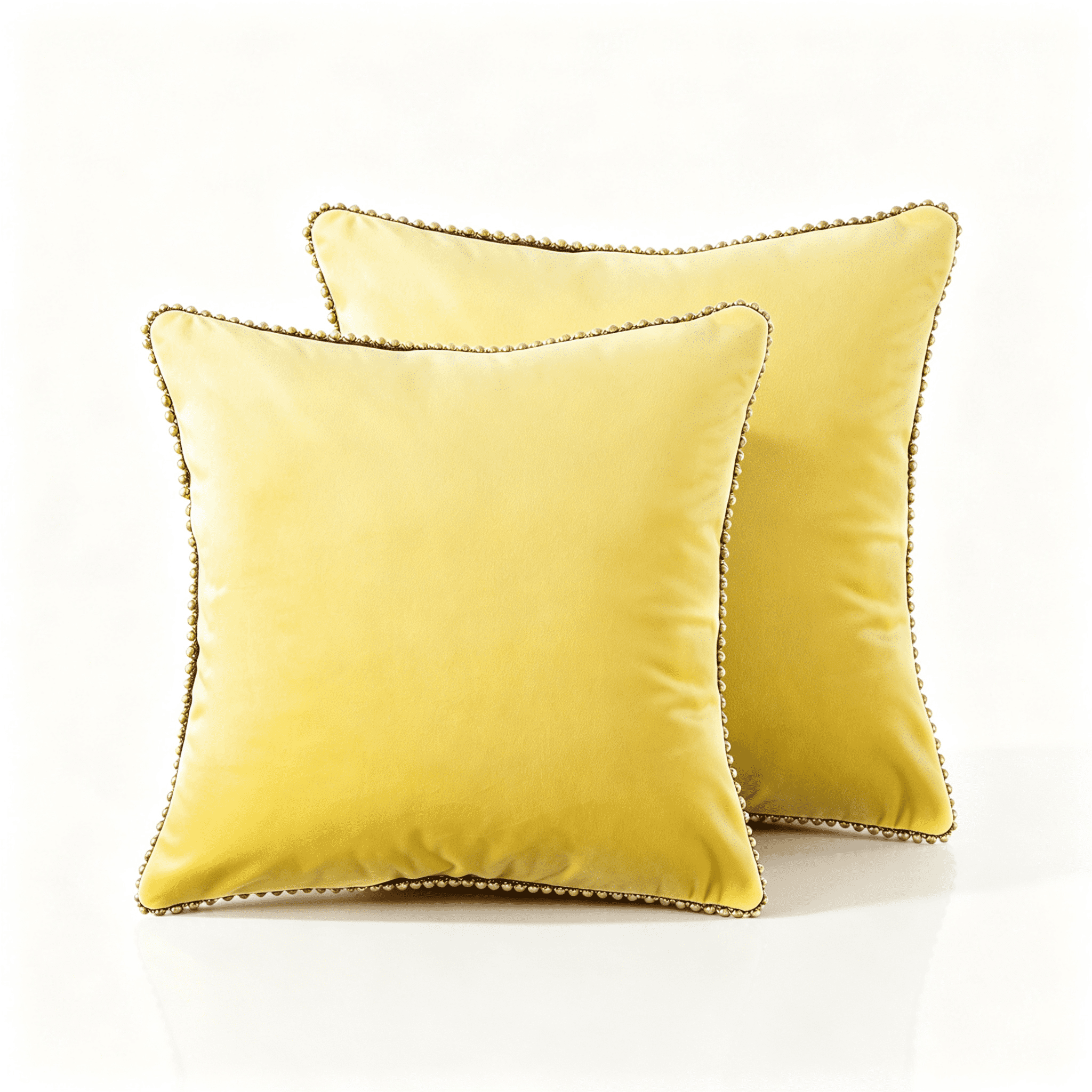 Phantoscope Velvet Decorative Throw Pillows with Inserts, Particle Trim, 18 x 18 in, Yellow, 2 Pack