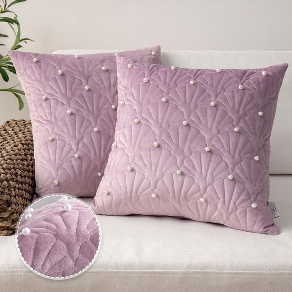 Phantoscope Velvet Decorative Throw Pillows with Inserts, Pearl Shell Quilted Design, 18 x 18 in, Purple, 2 Pack