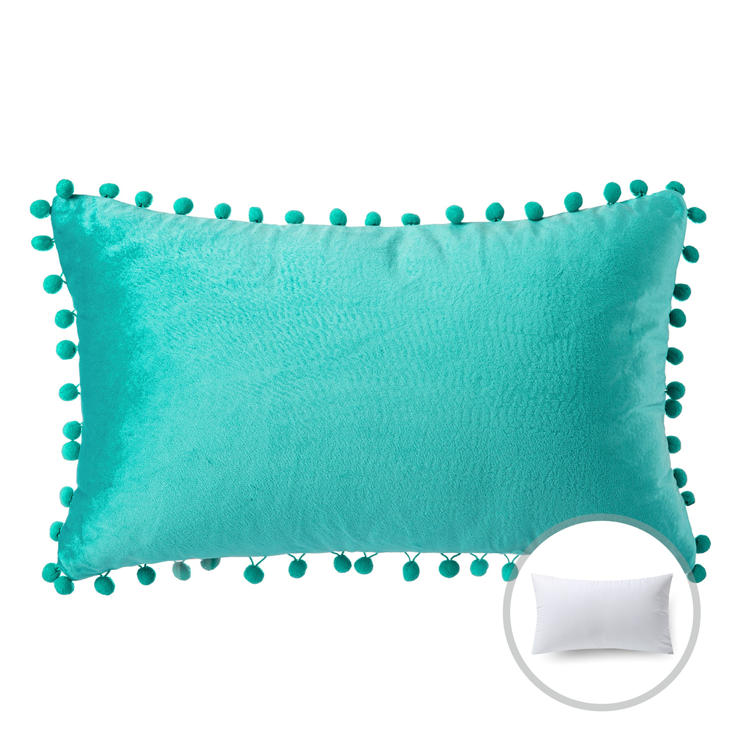Phonoscope Bronzing Soft Solid Velvet Decorative Throw Pillow for Couch,  Turquoise, 12 x 20, 2 Pack
