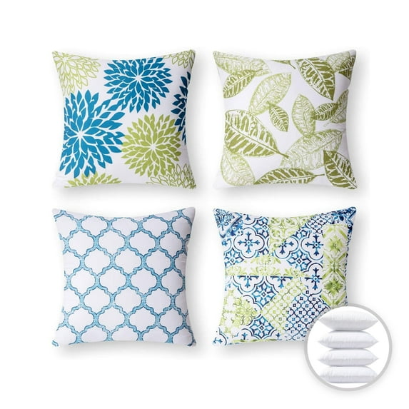 Phantoscope Vintage and Classic Series Decorative Throw Pillow, 18" x 18", Blue/Green, 4 Pack